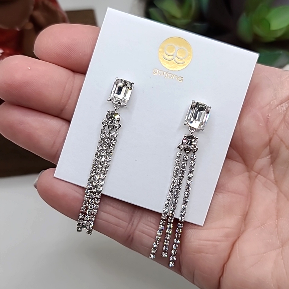 Gorjana Rhodium Kingston Tiered Crystal Earrings 36$